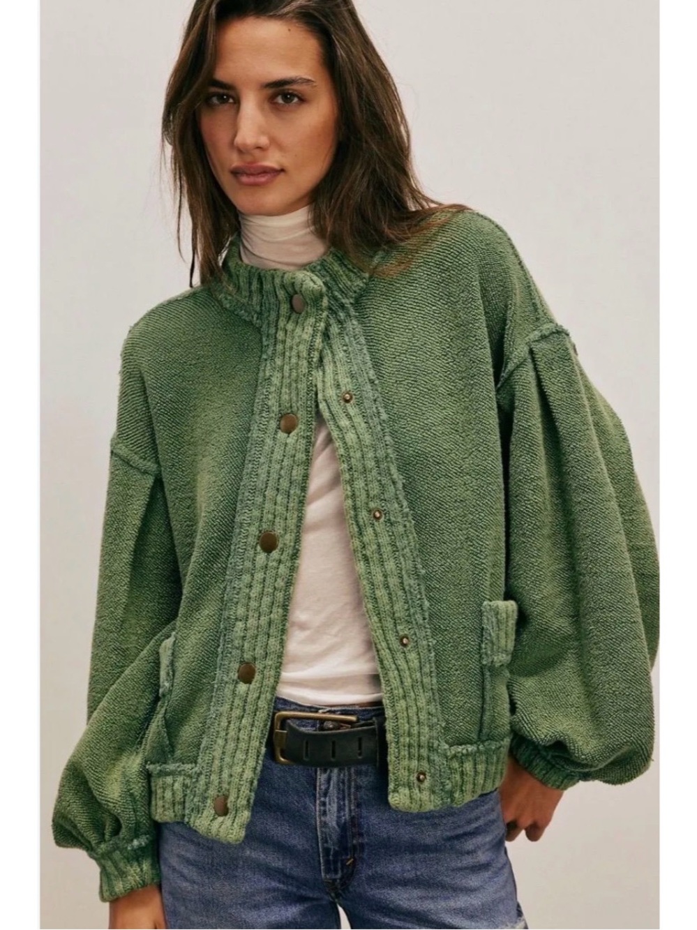 Green Knit Button-Front Jacket - Women